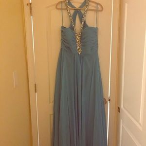 Long chiffon dress with embellished straps
